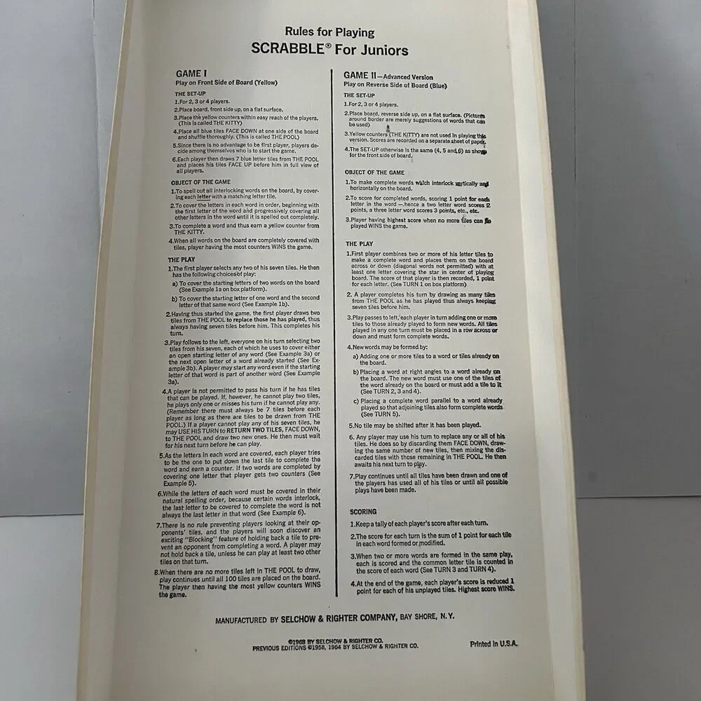 VINTAGE 1968 SCRABBLE FOR JUNIORS BOARD GAME Edition Three Crossword Game